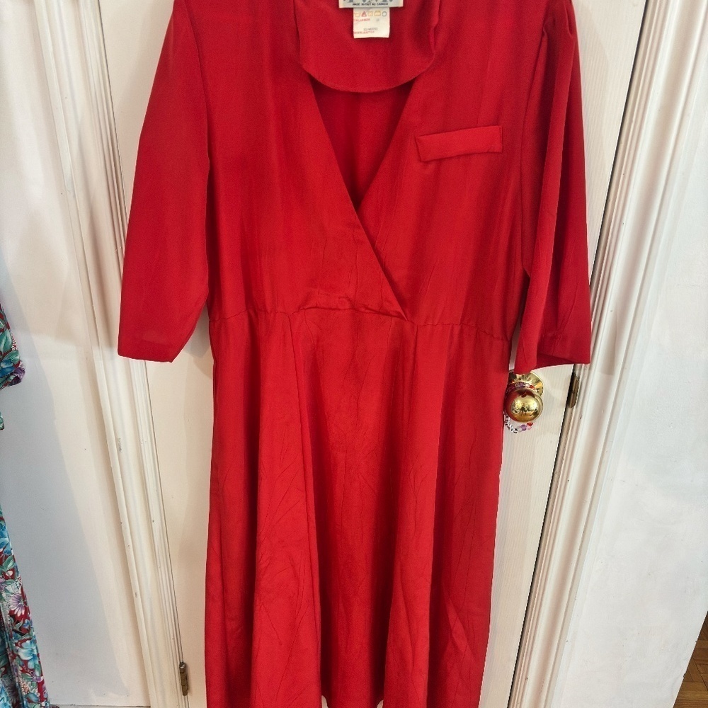 vintage red silky dress made in Canada